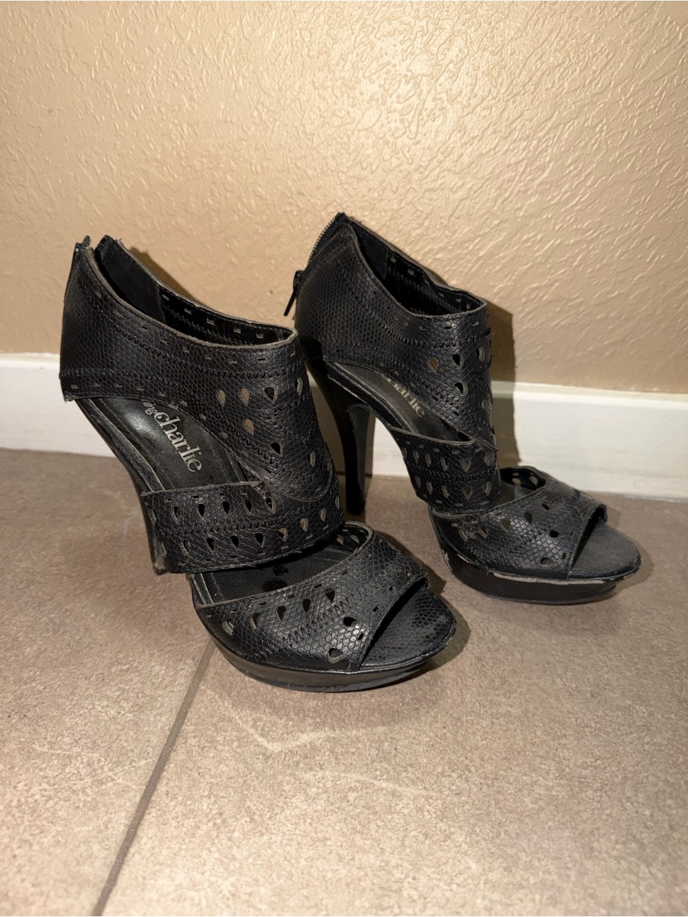 Charming Charlie High Heel Peep-Toe Sandals in Black
